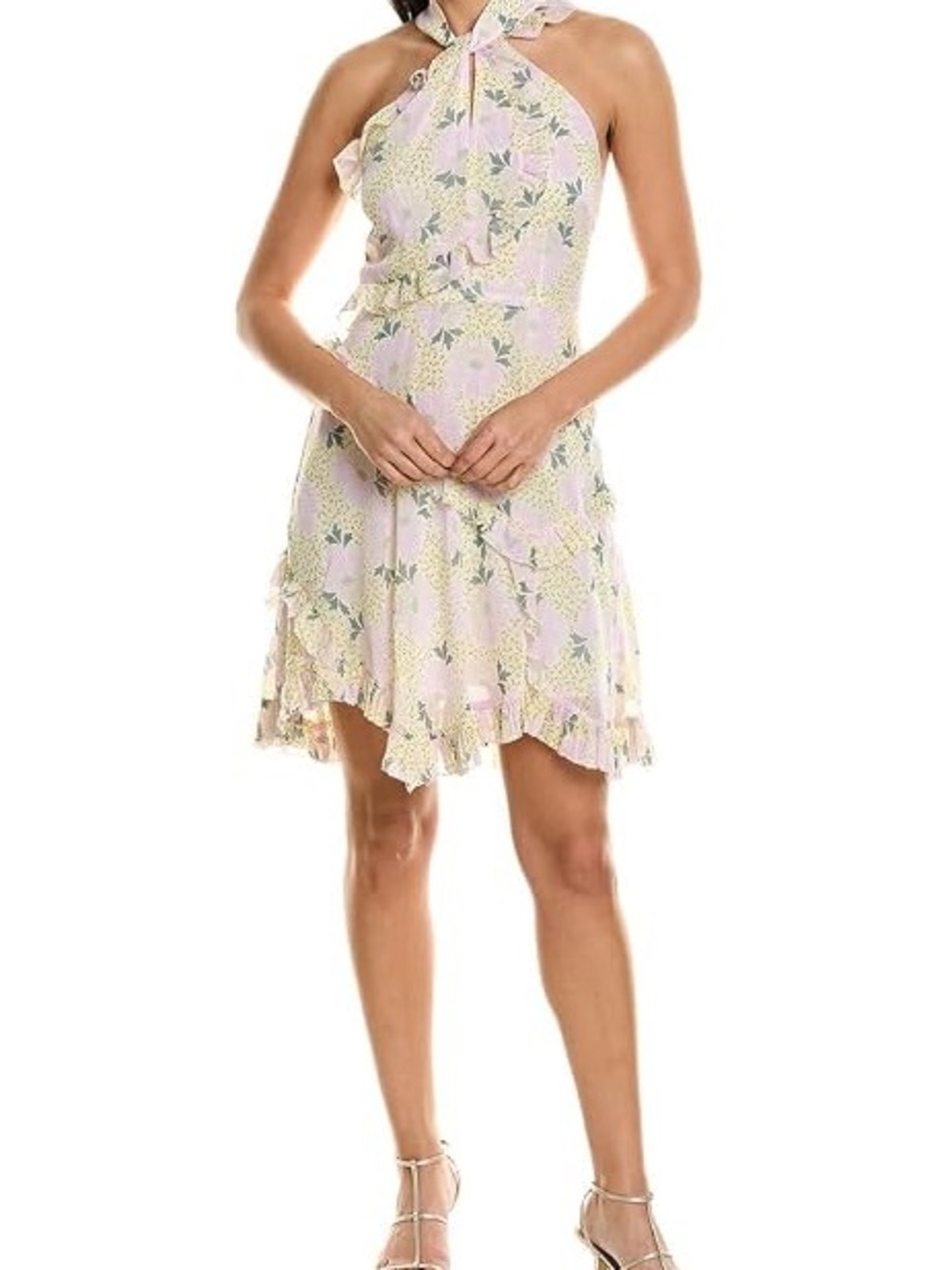 NWT Ted Baker Baker Suttonn Twist Neck Frill Detail Mini Dress